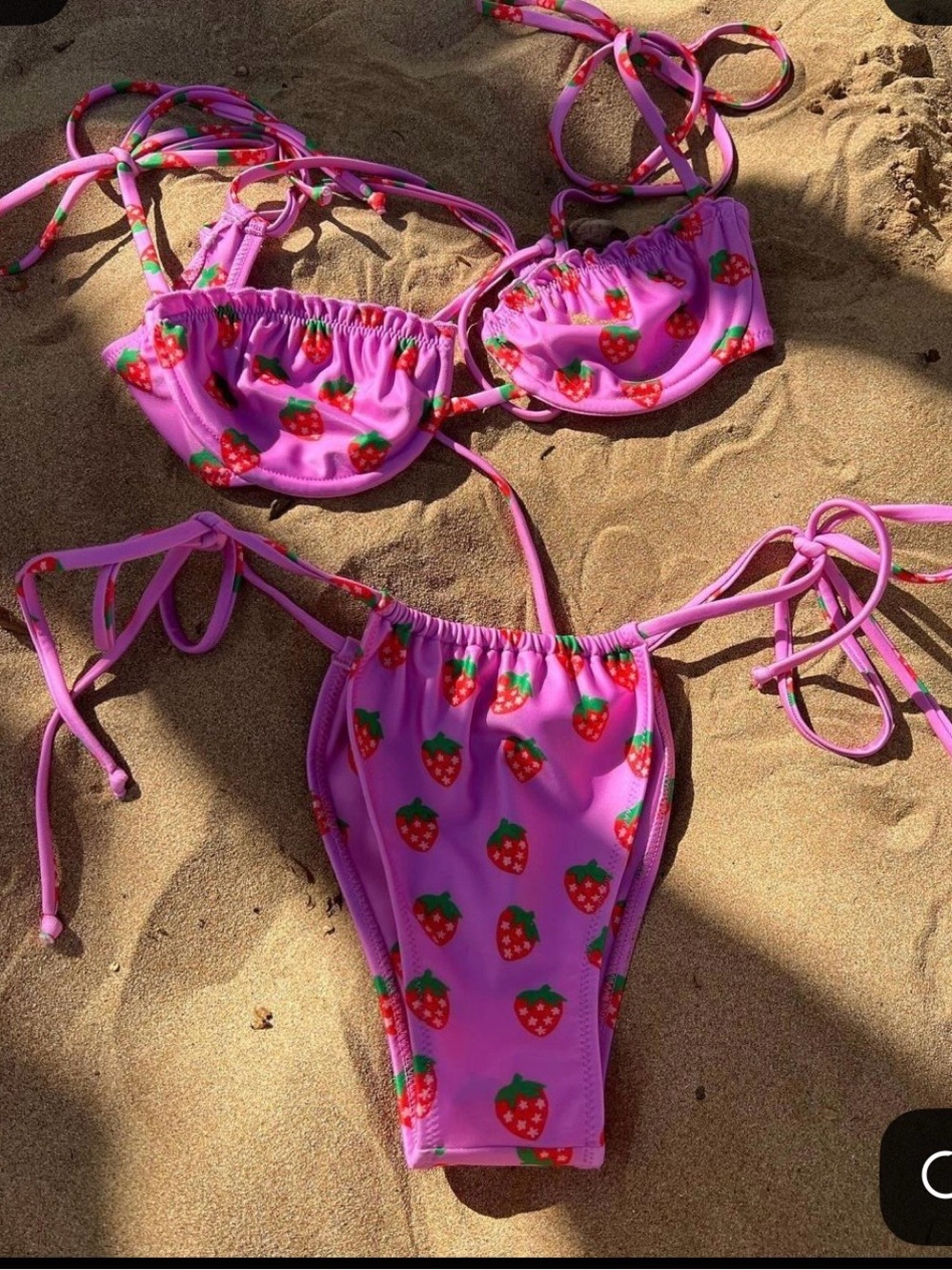 Strawberry Milk Mob Pink Strawberry Print String Bikini